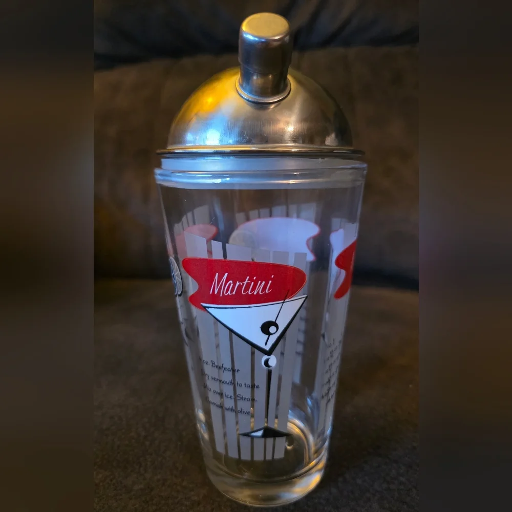 VTG MCM Libbey Barware Coctail Shaker Mixer Recipe Martini Gimlet Negroni Cosmo